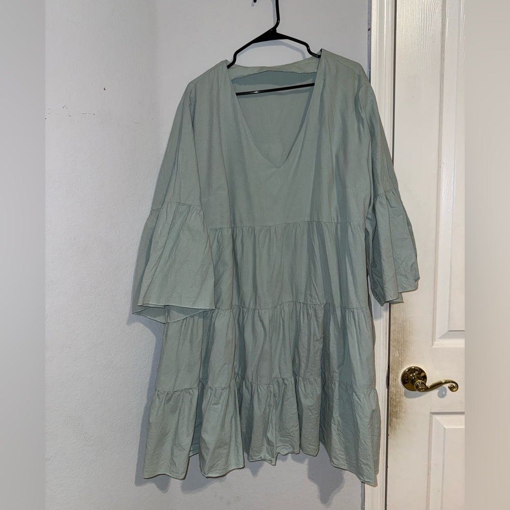 Mint Green/Light Blue V-Neck Short Dress